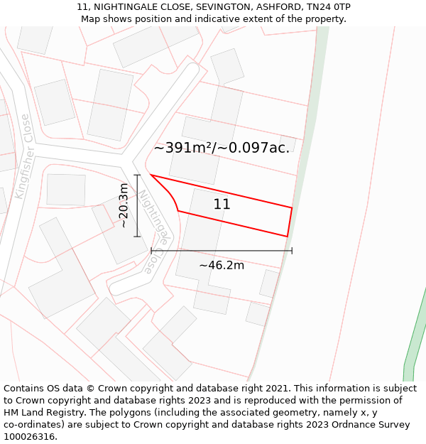 11, NIGHTINGALE CLOSE, SEVINGTON, ASHFORD, TN24 0TP: Plot and title map