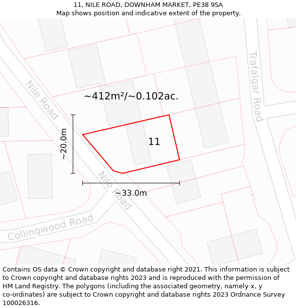 11, NILE ROAD, DOWNHAM MARKET, PE38 9SA: Plot and title map