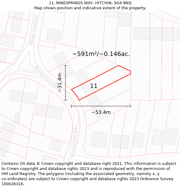 11, NINESPRINGS WAY, HITCHIN, SG4 9NQ: Plot and title map