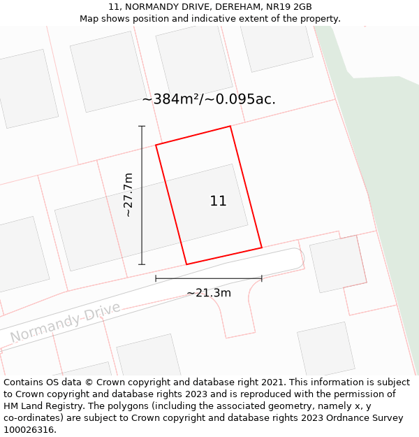 11, NORMANDY DRIVE, DEREHAM, NR19 2GB: Plot and title map