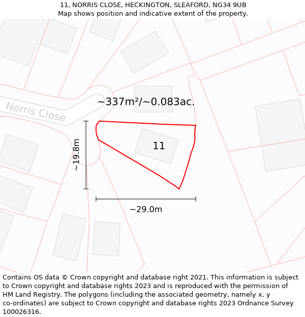 11, NORRIS CLOSE, HECKINGTON, SLEAFORD, NG34 9UB: Plot and title map