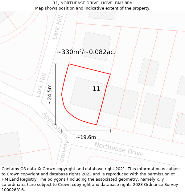 11, NORTHEASE DRIVE, HOVE, BN3 8PA: Plot and title map