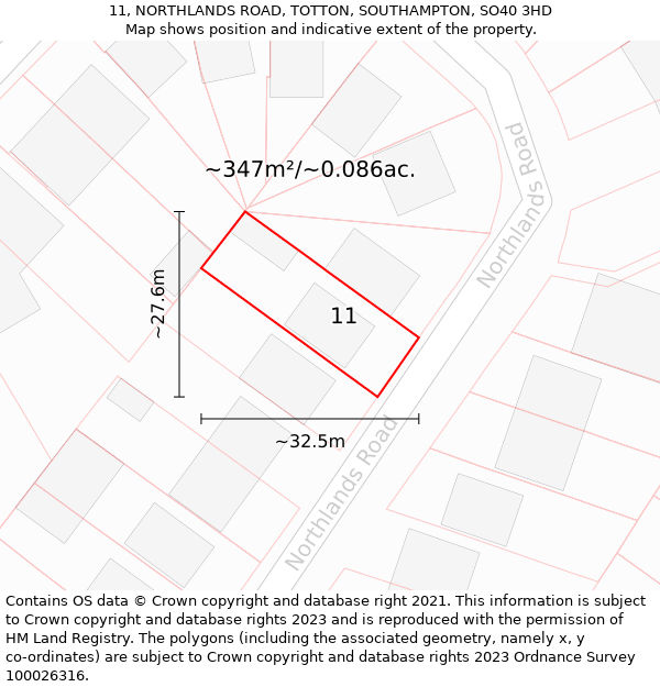 11, NORTHLANDS ROAD, TOTTON, SOUTHAMPTON, SO40 3HD: Plot and title map