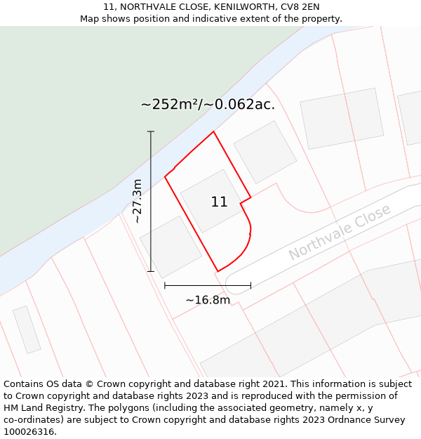 11, NORTHVALE CLOSE, KENILWORTH, CV8 2EN: Plot and title map