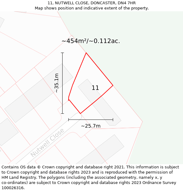 11, NUTWELL CLOSE, DONCASTER, DN4 7HR: Plot and title map