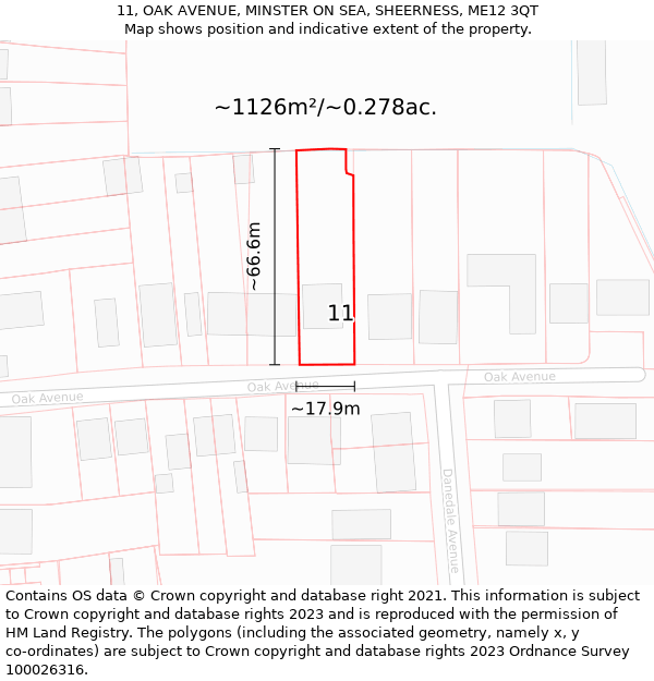 11, OAK AVENUE, MINSTER ON SEA, SHEERNESS, ME12 3QT: Plot and title map