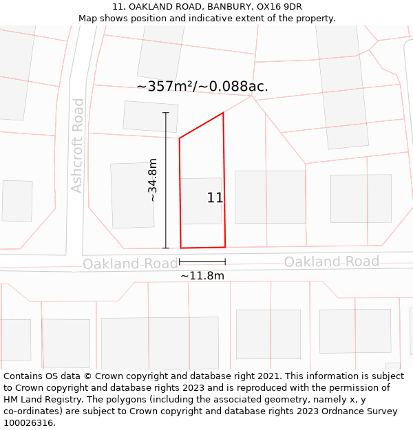 11, OAKLAND ROAD, BANBURY, OX16 9DR: Plot and title map