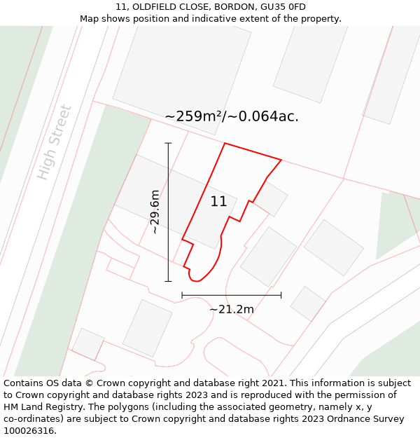 11, OLDFIELD CLOSE, BORDON, GU35 0FD: Plot and title map