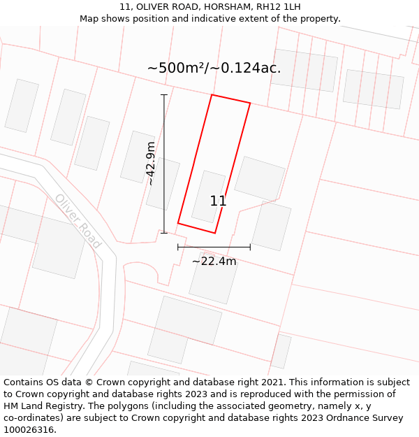 11, OLIVER ROAD, HORSHAM, RH12 1LH: Plot and title map