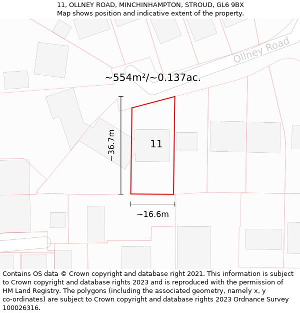 11, OLLNEY ROAD, MINCHINHAMPTON, STROUD, GL6 9BX: Plot and title map