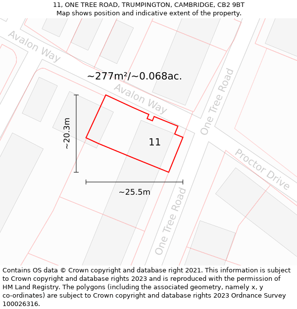 11, ONE TREE ROAD, TRUMPINGTON, CAMBRIDGE, CB2 9BT: Plot and title map