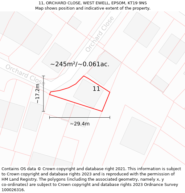 11, ORCHARD CLOSE, WEST EWELL, EPSOM, KT19 9NS: Plot and title map