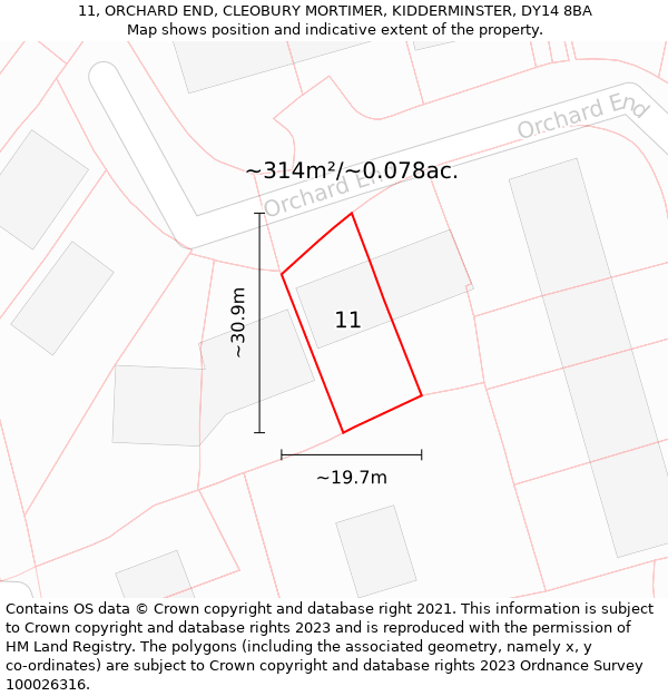 11, ORCHARD END, CLEOBURY MORTIMER, KIDDERMINSTER, DY14 8BA: Plot and title map