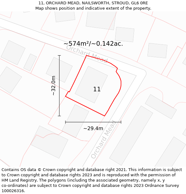 11, ORCHARD MEAD, NAILSWORTH, STROUD, GL6 0RE: Plot and title map