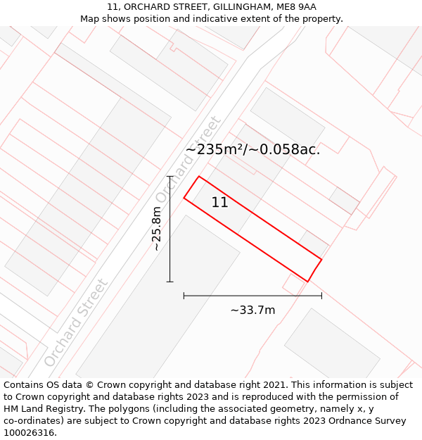 11, ORCHARD STREET, GILLINGHAM, ME8 9AA: Plot and title map