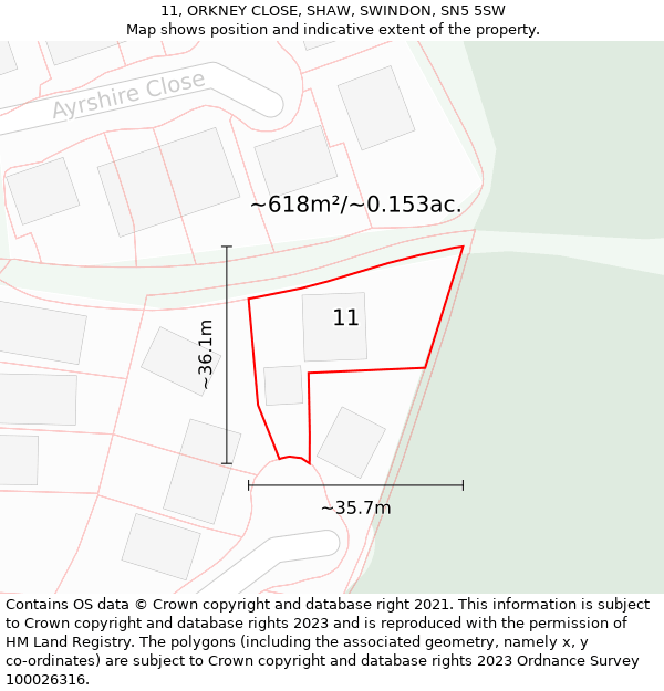 11, ORKNEY CLOSE, SHAW, SWINDON, SN5 5SW: Plot and title map