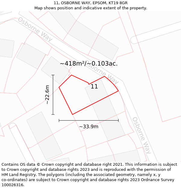 11, OSBORNE WAY, EPSOM, KT19 8GR: Plot and title map