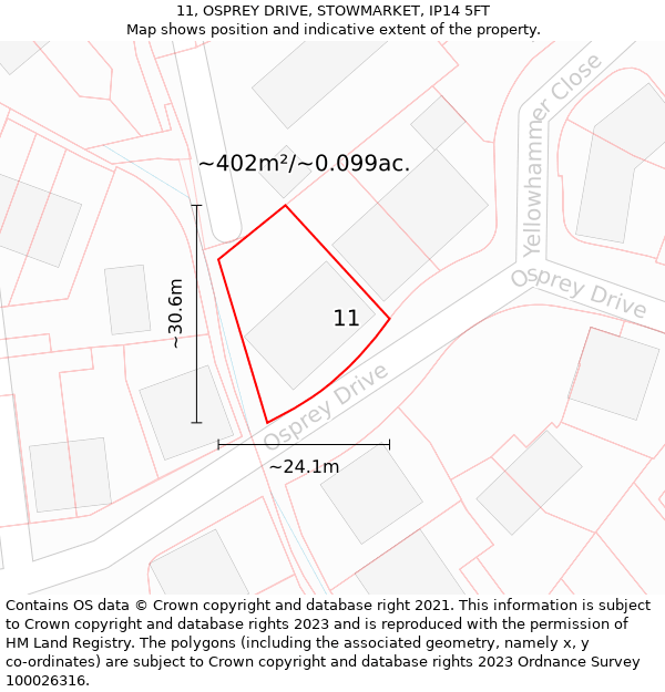 11, OSPREY DRIVE, STOWMARKET, IP14 5FT: Plot and title map