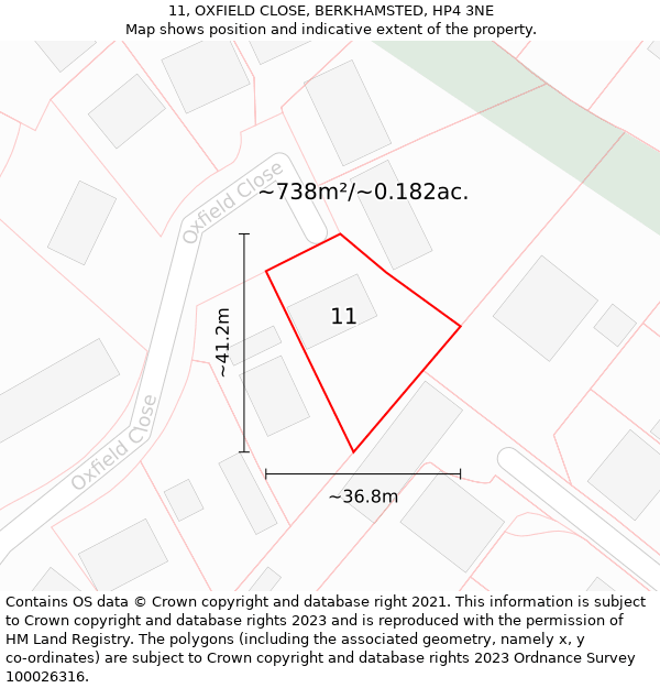 11, OXFIELD CLOSE, BERKHAMSTED, HP4 3NE: Plot and title map