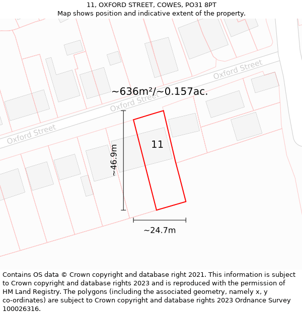 11, OXFORD STREET, COWES, PO31 8PT: Plot and title map