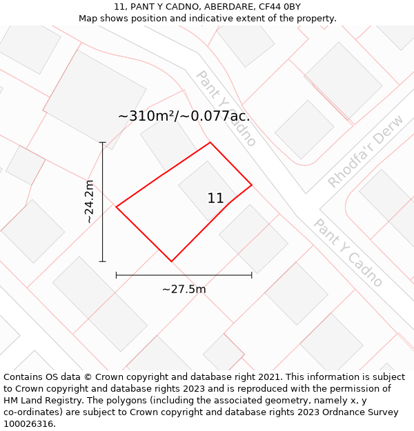11, PANT Y CADNO, ABERDARE, CF44 0BY: Plot and title map