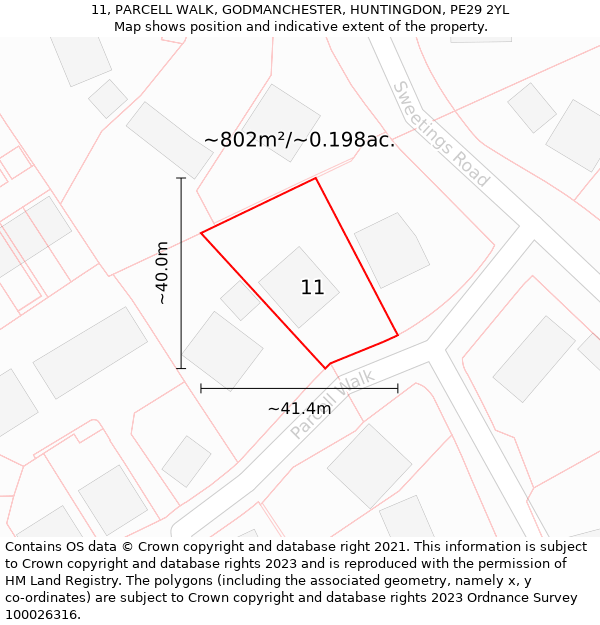 11, PARCELL WALK, GODMANCHESTER, HUNTINGDON, PE29 2YL: Plot and title map