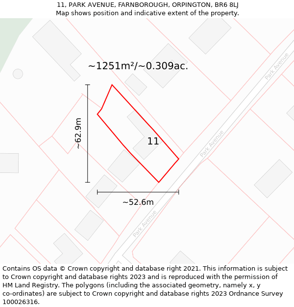 11, PARK AVENUE, FARNBOROUGH, ORPINGTON, BR6 8LJ: Plot and title map