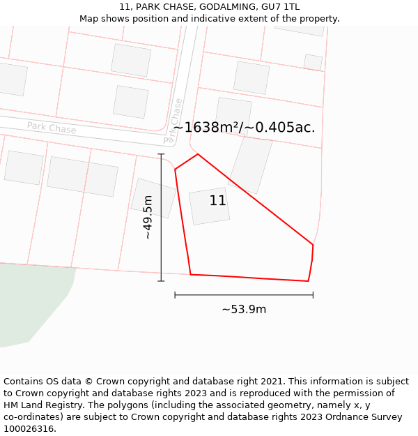 11, PARK CHASE, GODALMING, GU7 1TL: Plot and title map