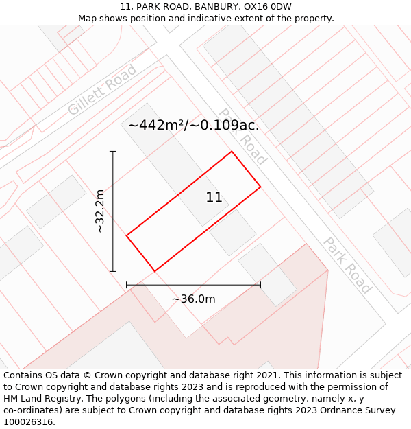 11, PARK ROAD, BANBURY, OX16 0DW: Plot and title map