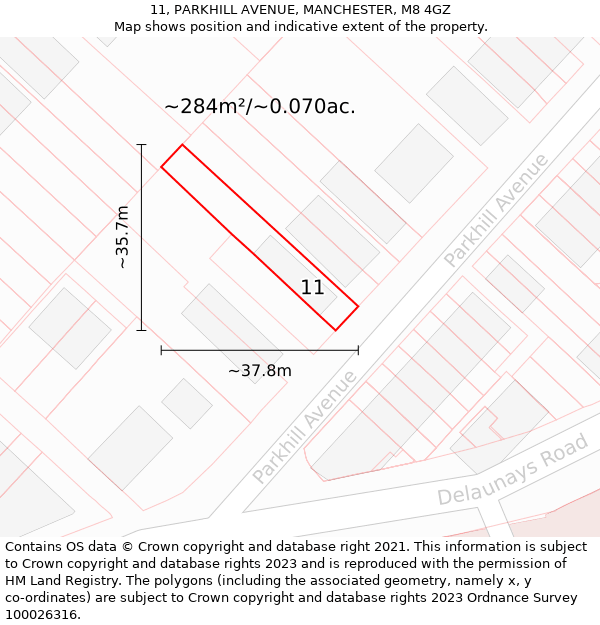 11, PARKHILL AVENUE, MANCHESTER, M8 4GZ: Plot and title map