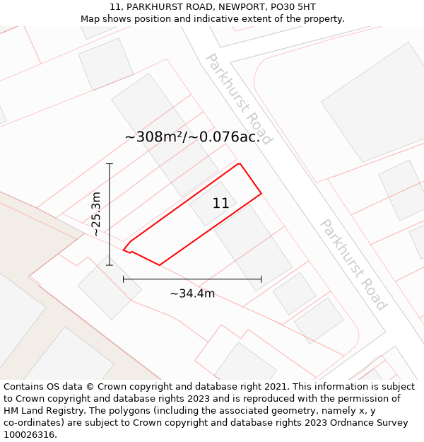 11, PARKHURST ROAD, NEWPORT, PO30 5HT: Plot and title map