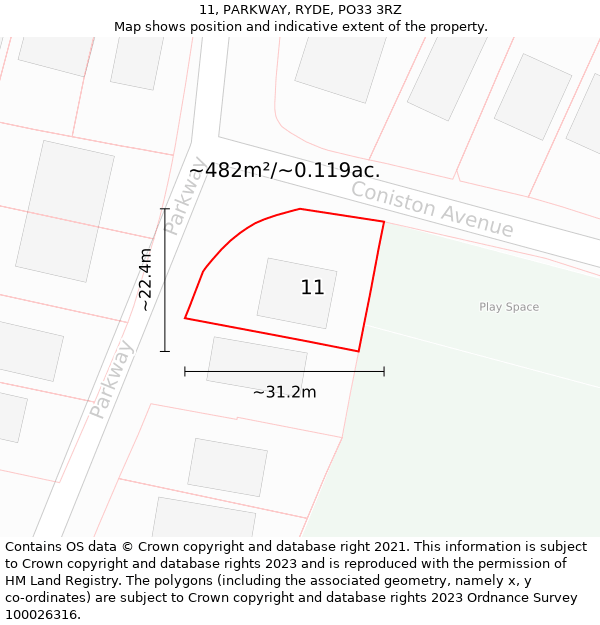 11, PARKWAY, RYDE, PO33 3RZ: Plot and title map