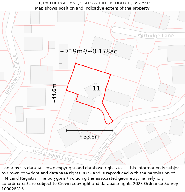 11, PARTRIDGE LANE, CALLOW HILL, REDDITCH, B97 5YP: Plot and title map