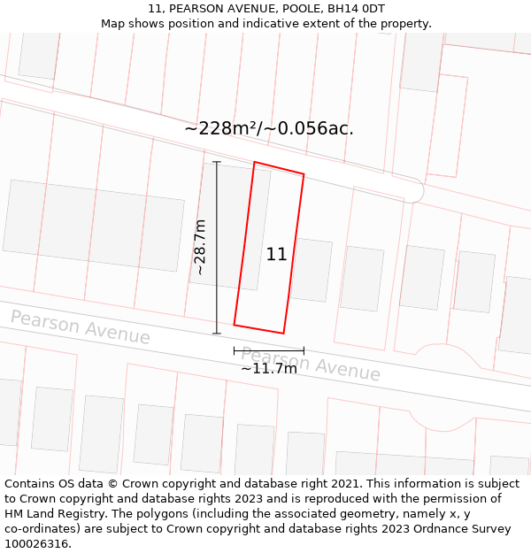 11, PEARSON AVENUE, POOLE, BH14 0DT: Plot and title map