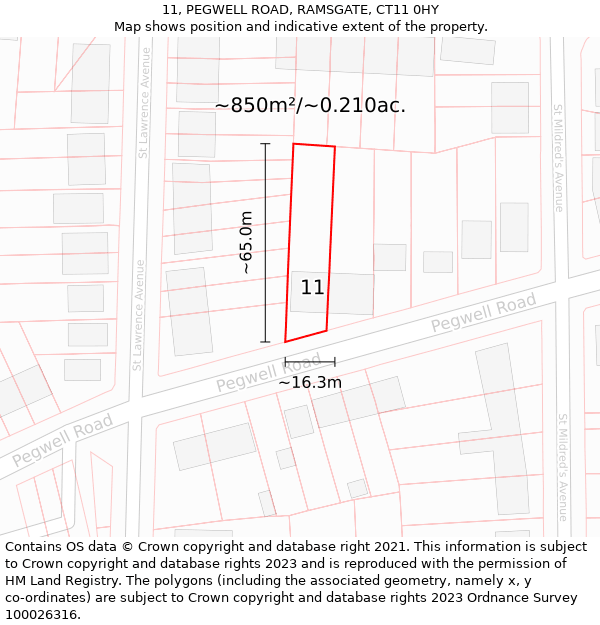 11, PEGWELL ROAD, RAMSGATE, CT11 0HY: Plot and title map