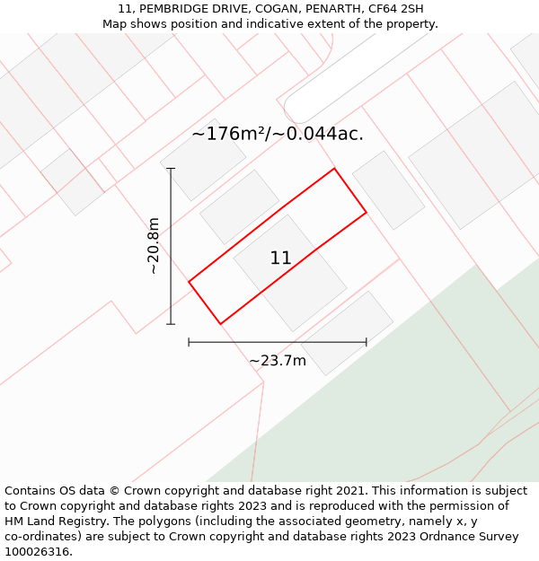 11, PEMBRIDGE DRIVE, COGAN, PENARTH, CF64 2SH: Plot and title map