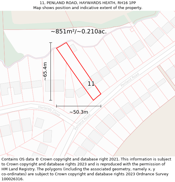 11, PENLAND ROAD, HAYWARDS HEATH, RH16 1PP: Plot and title map