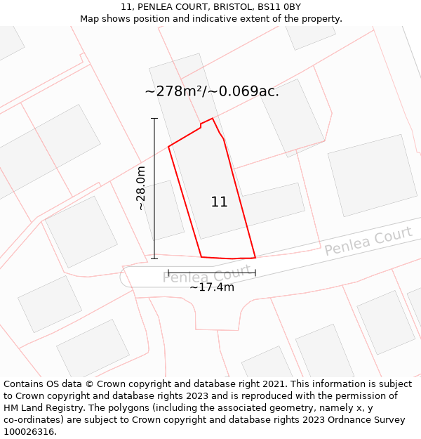 11, PENLEA COURT, BRISTOL, BS11 0BY: Plot and title map