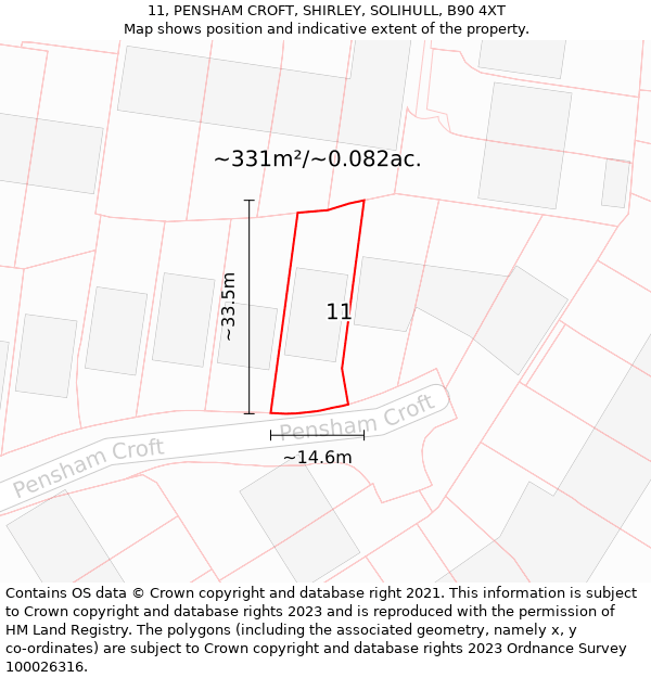 11, PENSHAM CROFT, SHIRLEY, SOLIHULL, B90 4XT: Plot and title map