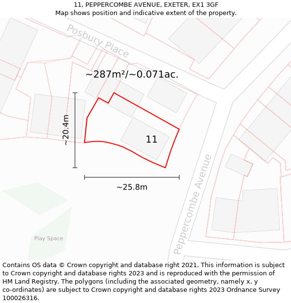 11, PEPPERCOMBE AVENUE, EXETER, EX1 3GF: Plot and title map