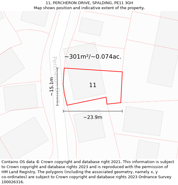 11, PERCHERON DRIVE, SPALDING, PE11 3GH: Plot and title map