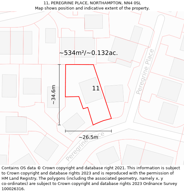 11, PEREGRINE PLACE, NORTHAMPTON, NN4 0SL: Plot and title map