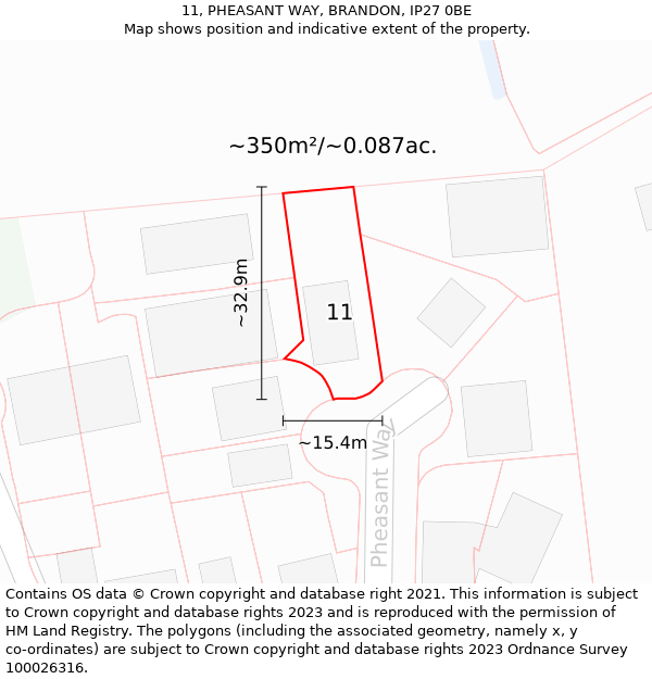 11, PHEASANT WAY, BRANDON, IP27 0BE: Plot and title map