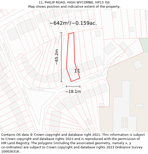 11, PHILIP ROAD, HIGH WYCOMBE, HP13 7JS: Plot and title map