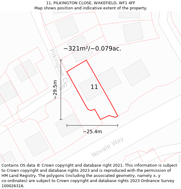 11, PILKINGTON CLOSE, WAKEFIELD, WF1 4FF: Plot and title map