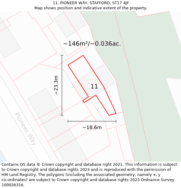 11, PIONEER WAY, STAFFORD, ST17 4JF: Plot and title map