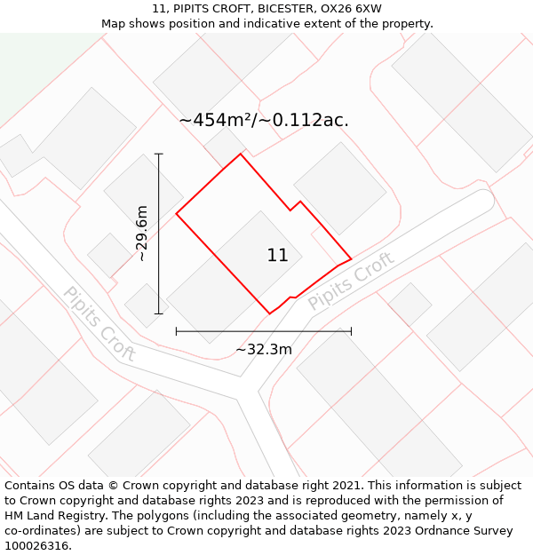 11, PIPITS CROFT, BICESTER, OX26 6XW: Plot and title map