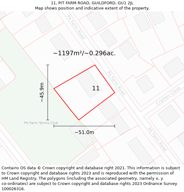 11, PIT FARM ROAD, GUILDFORD, GU1 2JL: Plot and title map