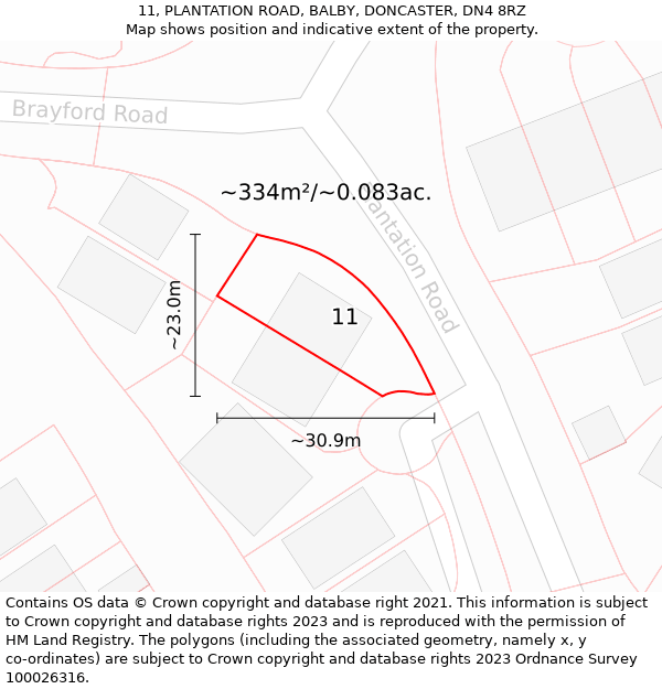 11, PLANTATION ROAD, BALBY, DONCASTER, DN4 8RZ: Plot and title map