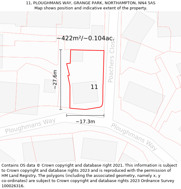 11, PLOUGHMANS WAY, GRANGE PARK, NORTHAMPTON, NN4 5AS: Plot and title map